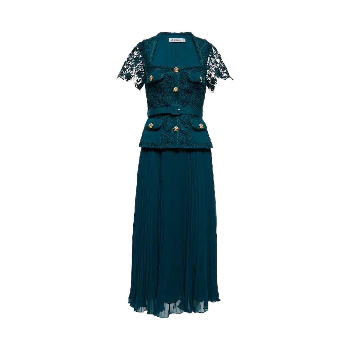 (W) 셀프 포트레이트 레이스 플리츠 드레스 그린((W) Self Portrait Lace Pleated Dress Green)