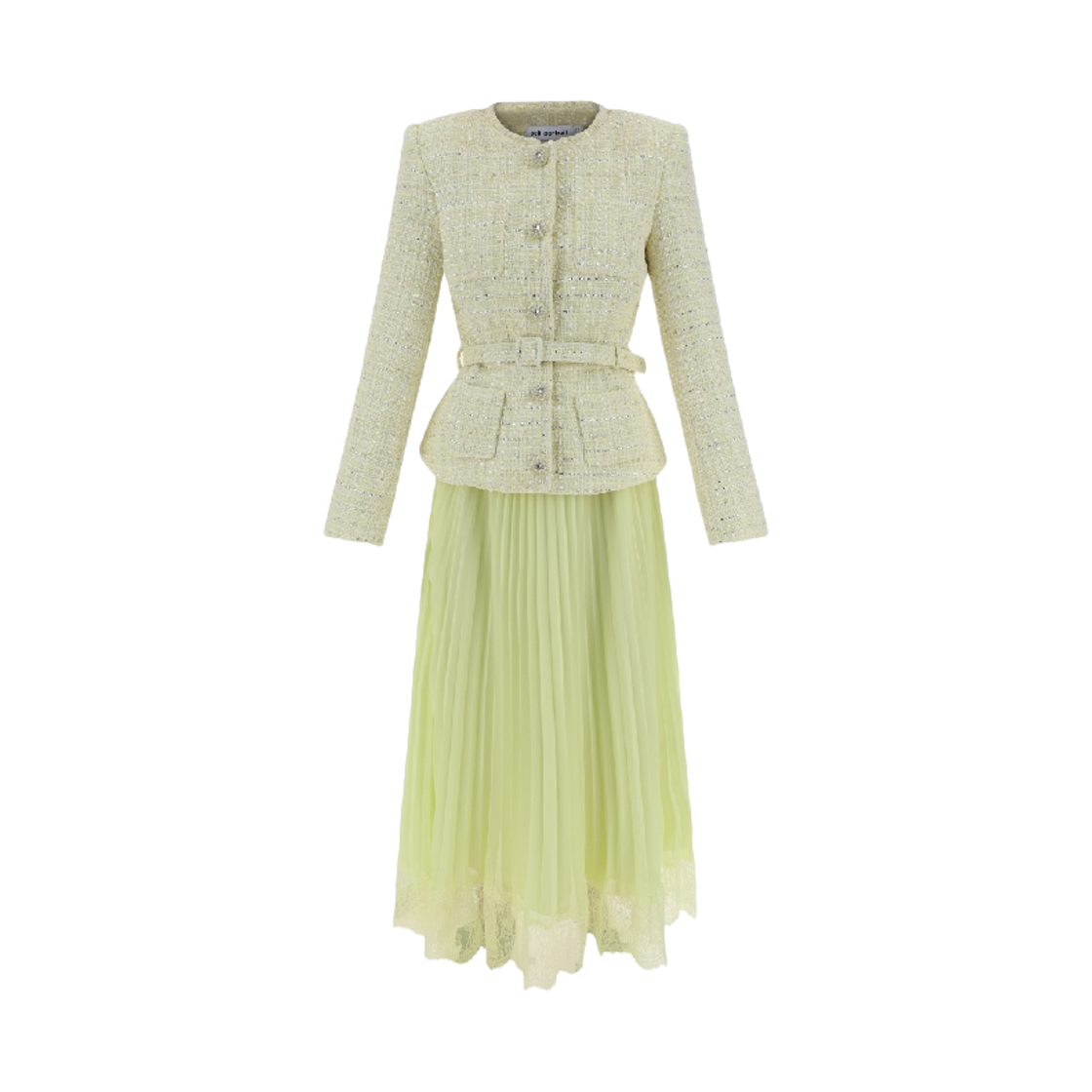 (W) 셀프 포트레이트 부클레 시퀸 미디 드레스 옐로우((W) Self Portrait Boucle Sequin Midi Dress Yellow)