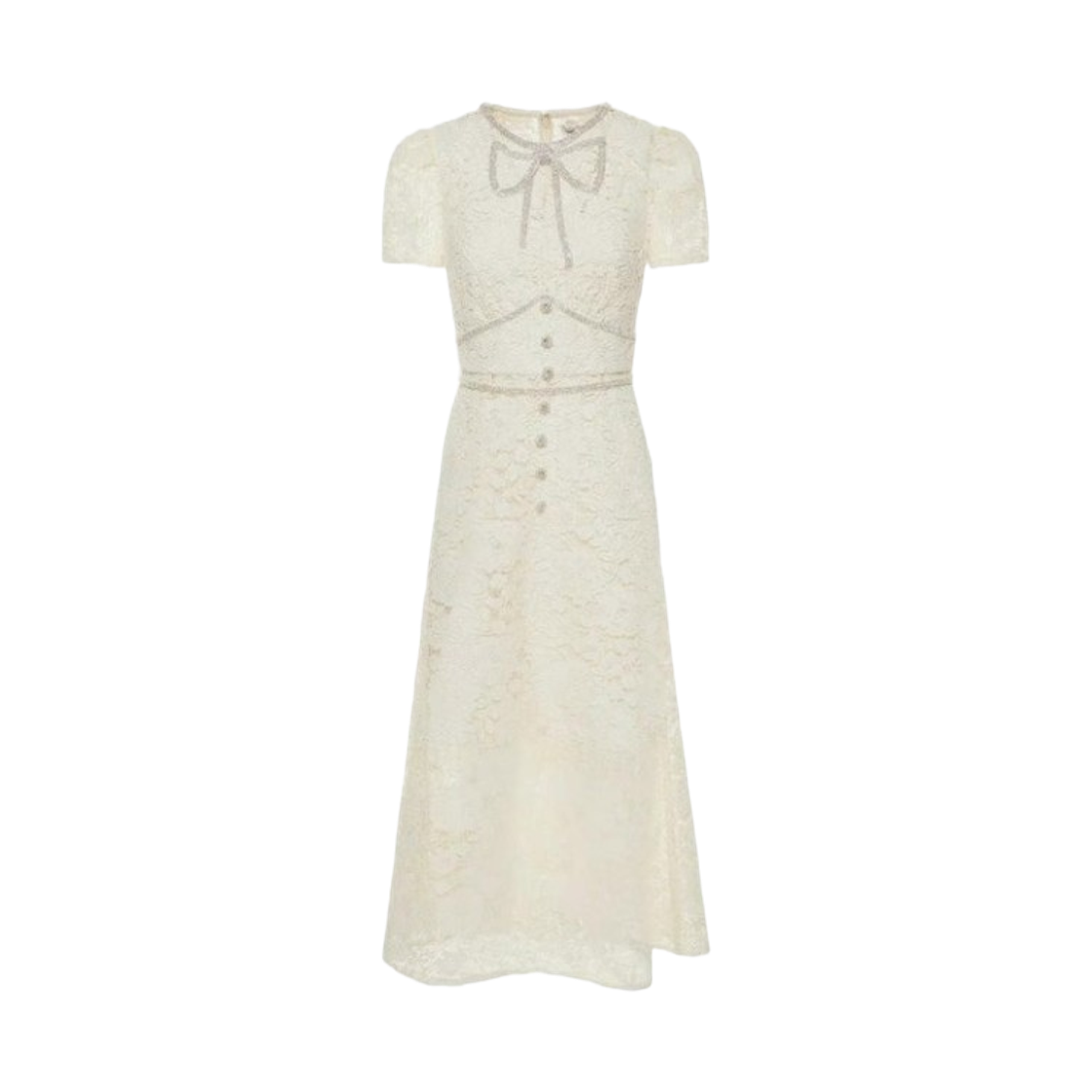 (W) 셀프 포트레이트 코드 레이스 보우 미디 드레스 크림((W) Self Portrait Cord Lace Bow Midi Dress Cream)