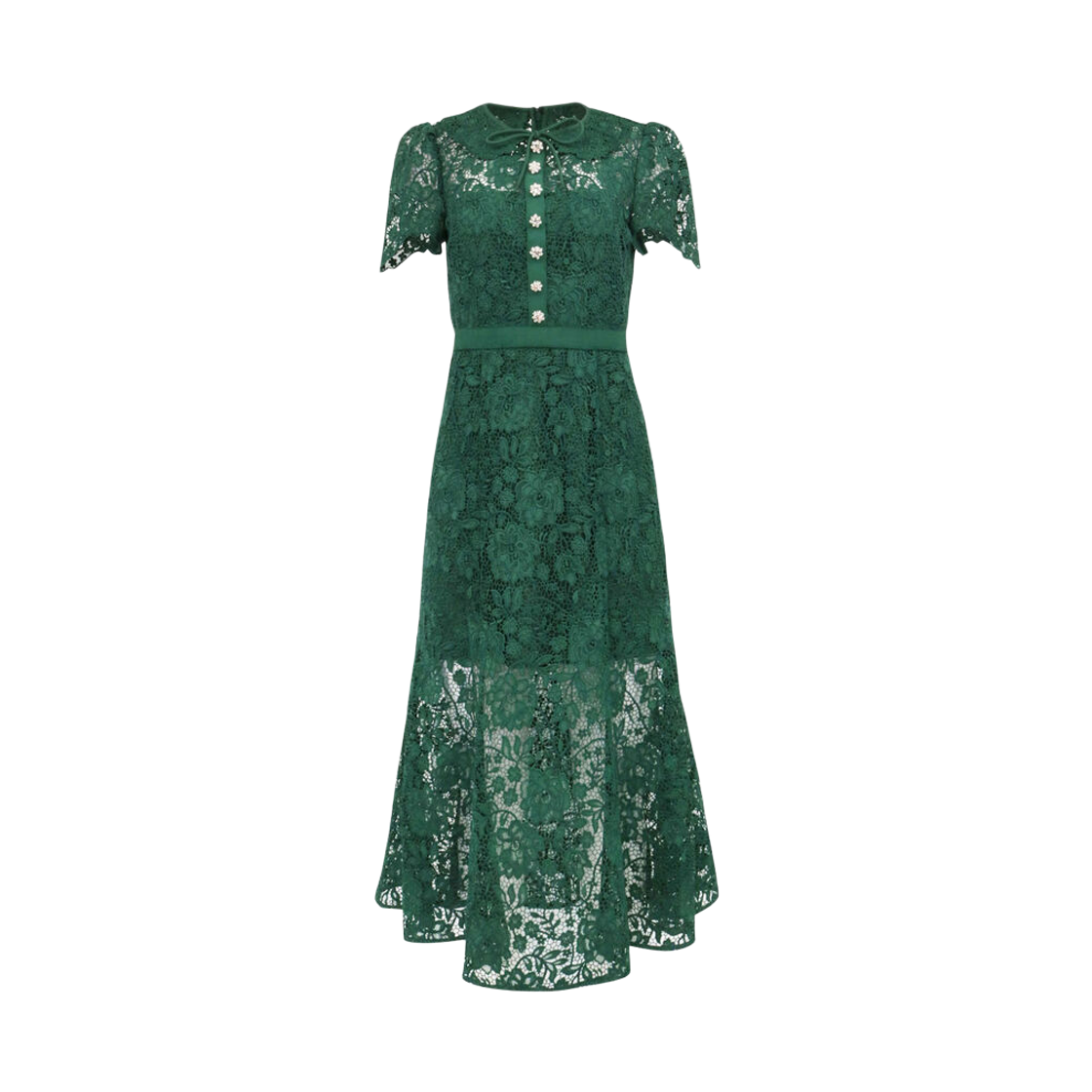 (W) 셀프 포트레이트 코드 레이스 미디 드레스 그린((W) Self Portrait Cord Lace Midi Dress Green)