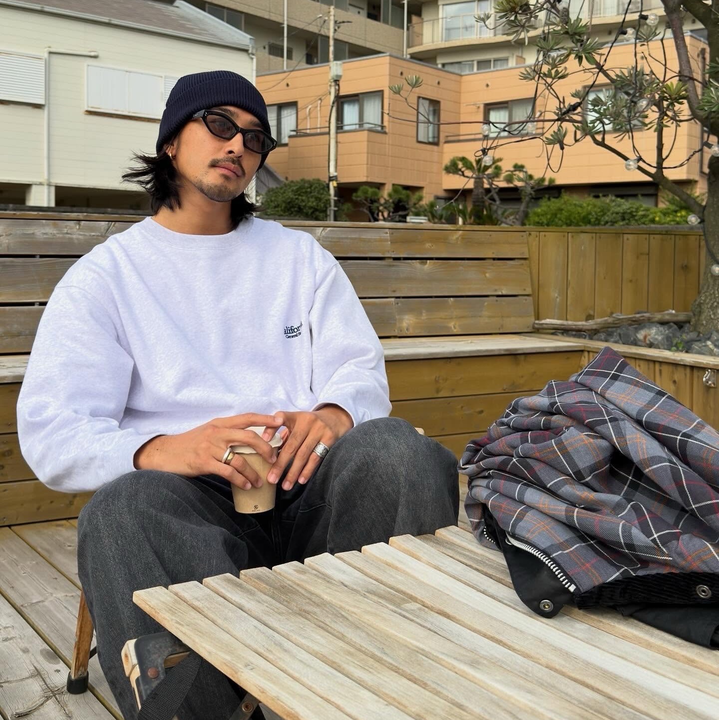 California General Store Organic Sweatshirt Crew Light Gray - 25FW 착용 스타일