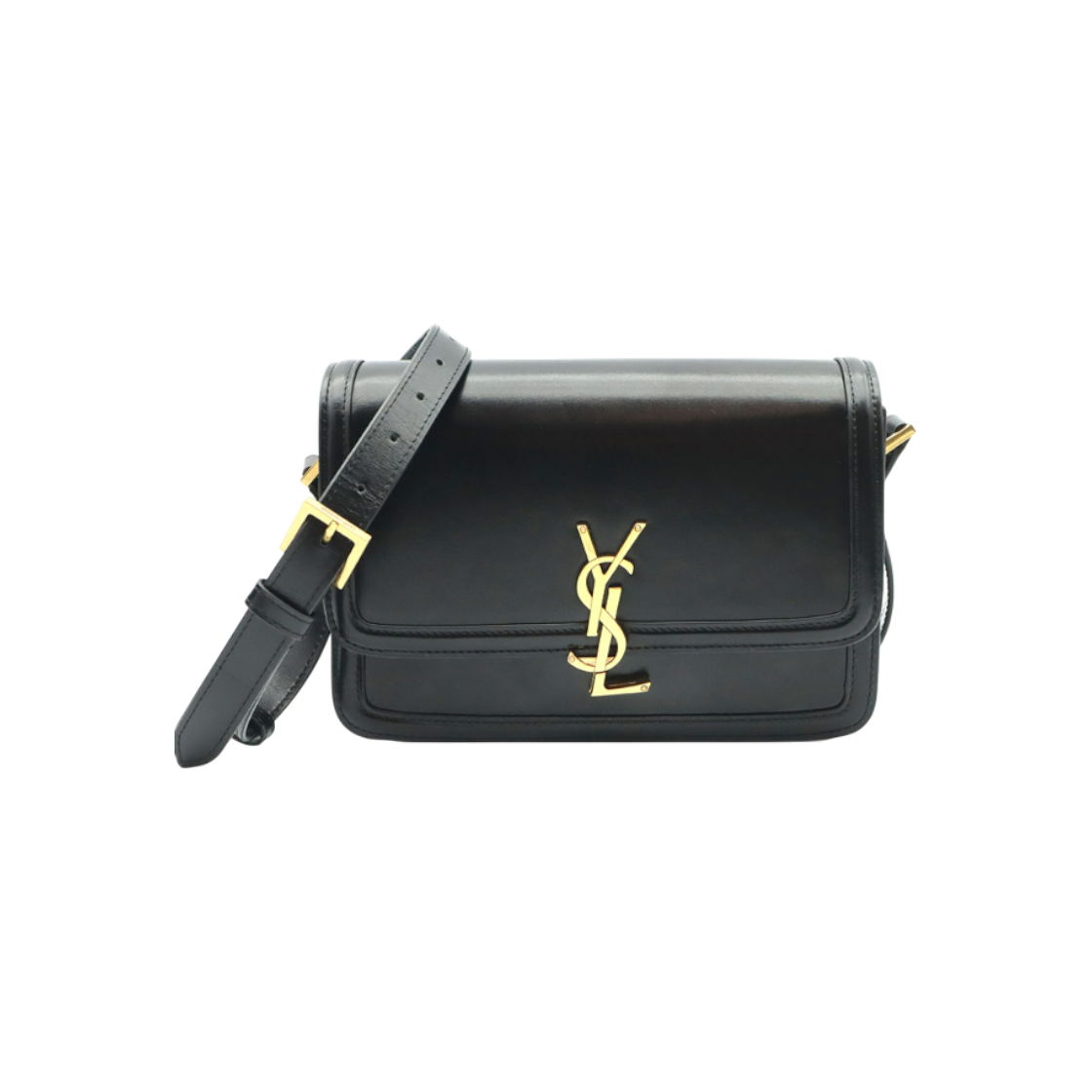 ITTSQBDLRJLB Saint Laurent Solferrino Medium Shoulder Bag in Black Smooth Calfskin with Gold Monogram