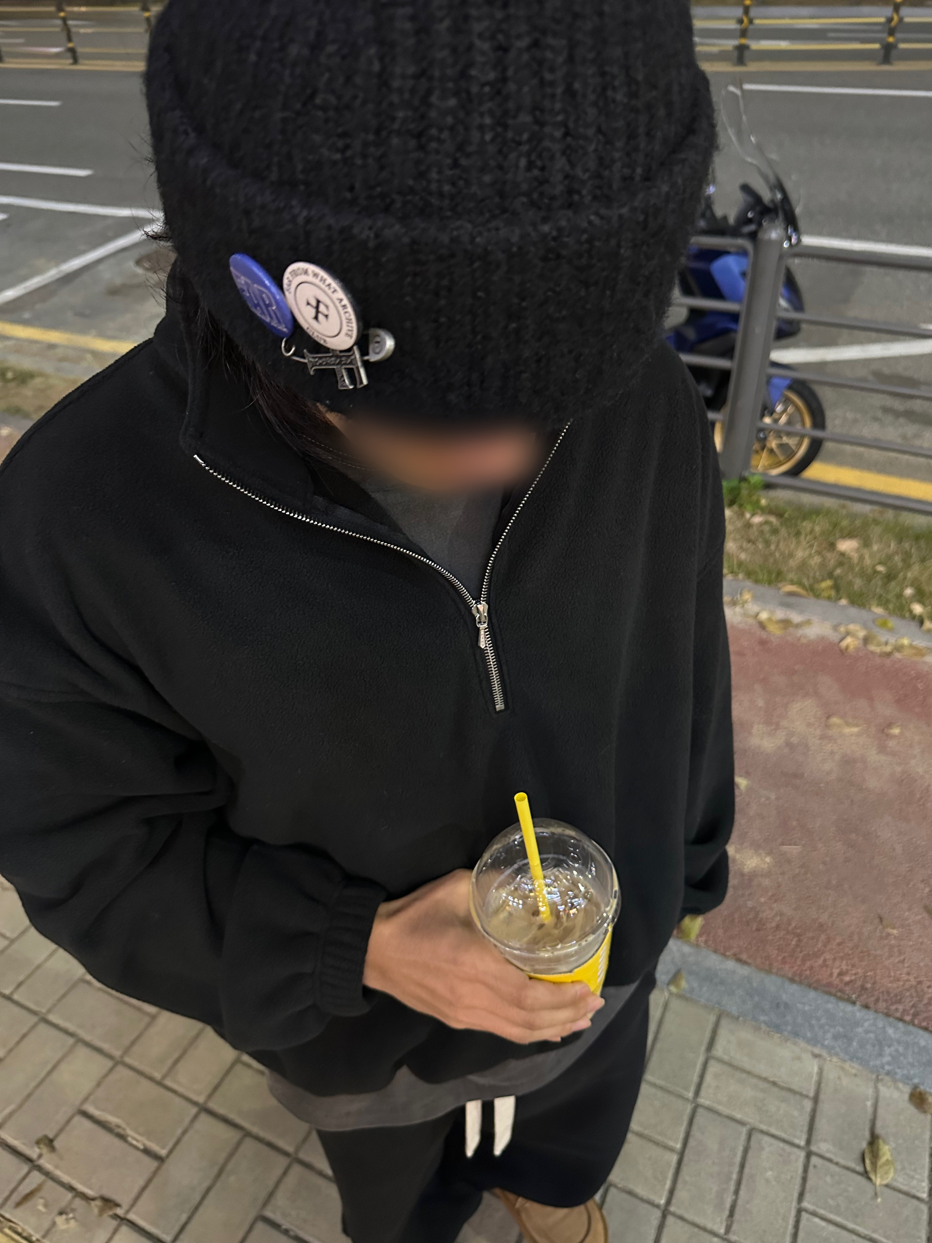 Kinchi x Non Parking N Heri Brown, [예약 배송] Nonnod Half zip fleece Black 착용 스타일 - 2