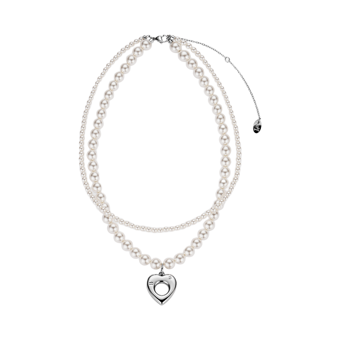 25FWSNLHEASVFF Nff Heart Double Pearl Necklace Silver