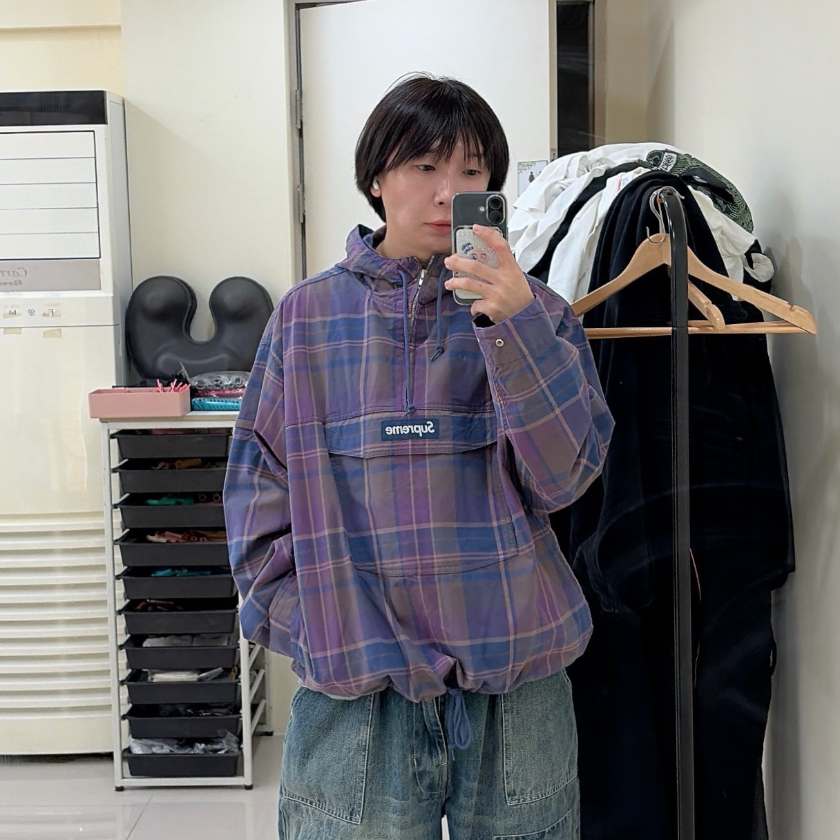 Supreme Cotton Utility Anorak Plaid - 24SS 착용 스타일