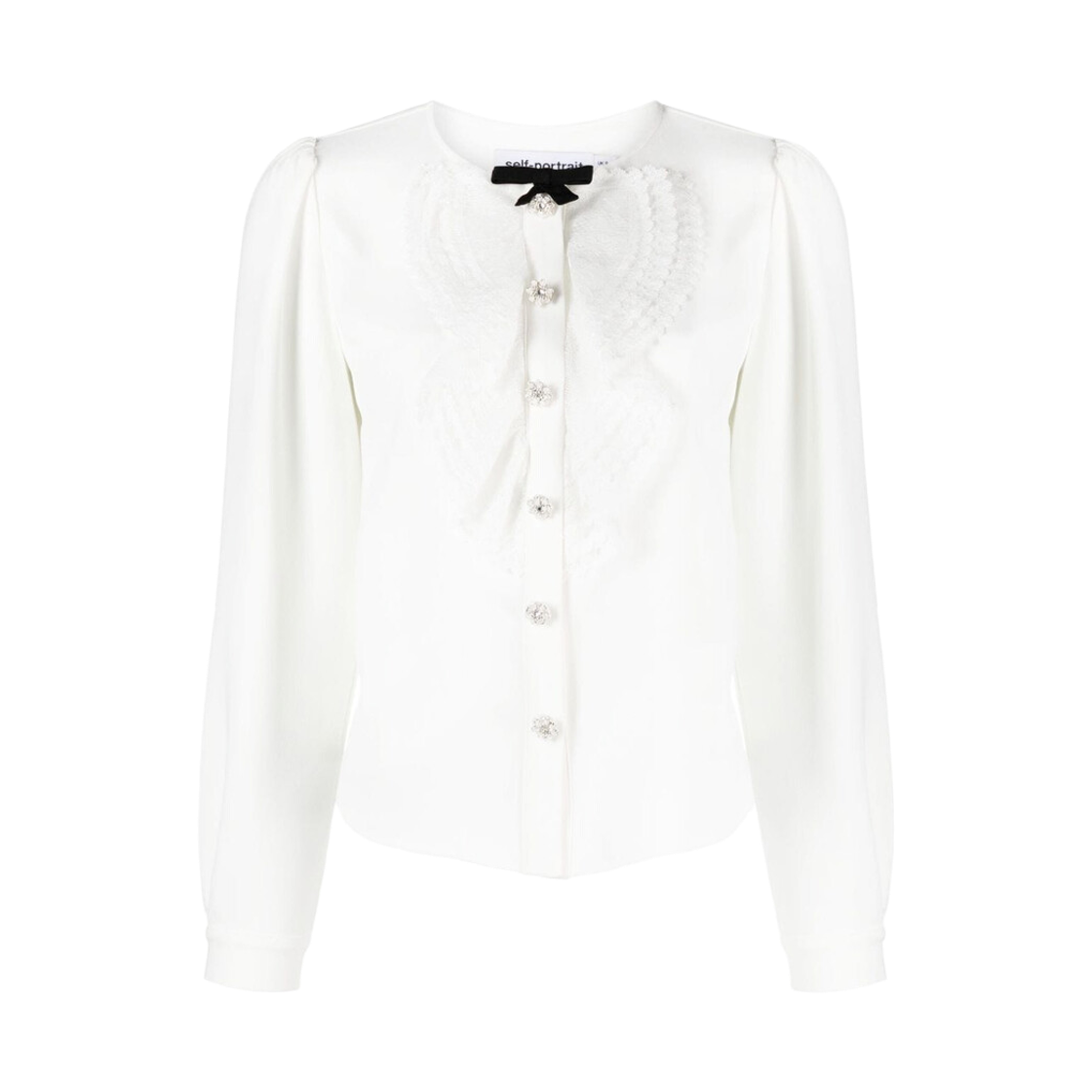 (W) 셀프 포트레이트 레이스 빕 셔츠 화이트((W) Self Portrait Lace Bib Shirt White)