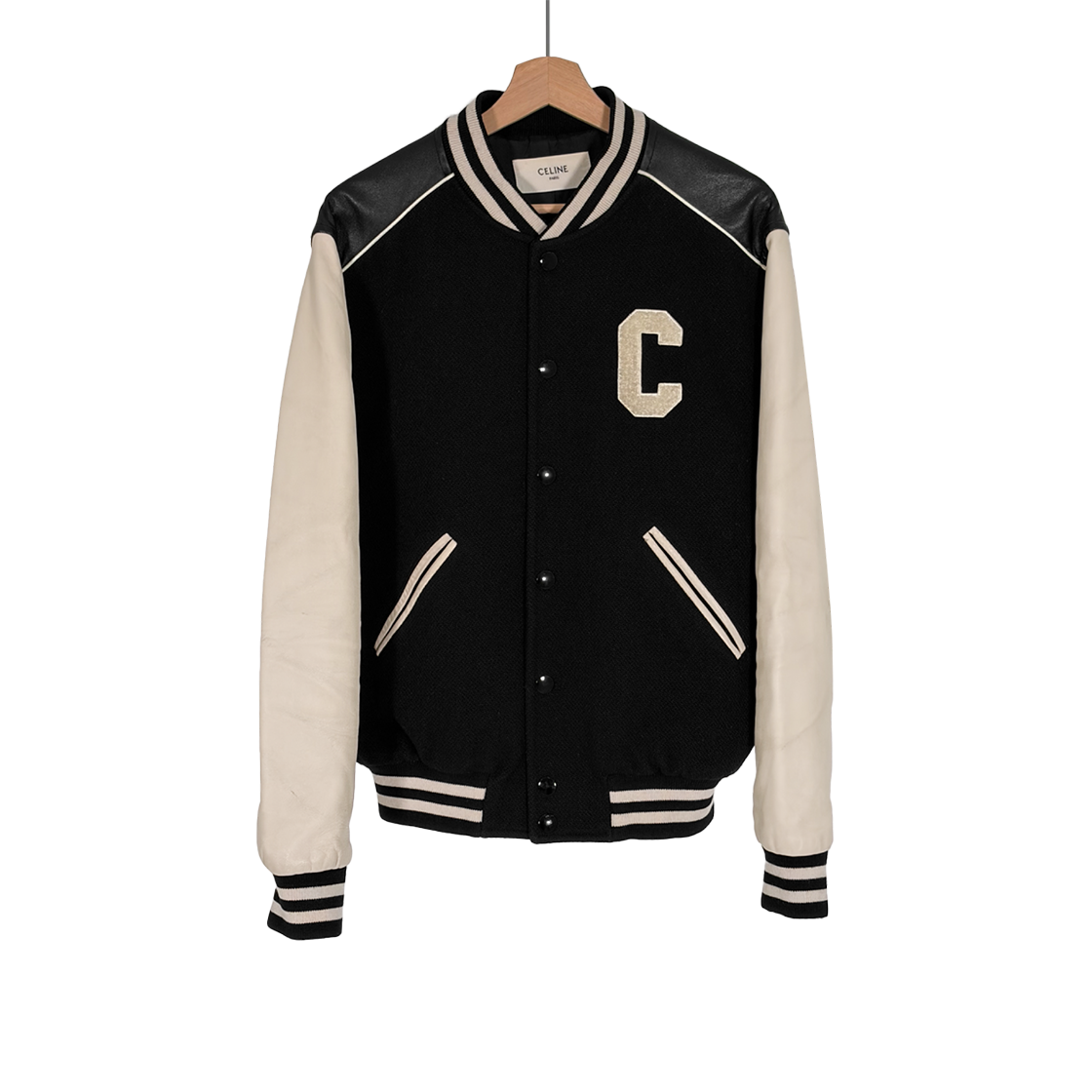 ITW3UWDWKSOH Celine Men's C Logo Wool Leather Classic Textured Teddy Varsity Jacket
