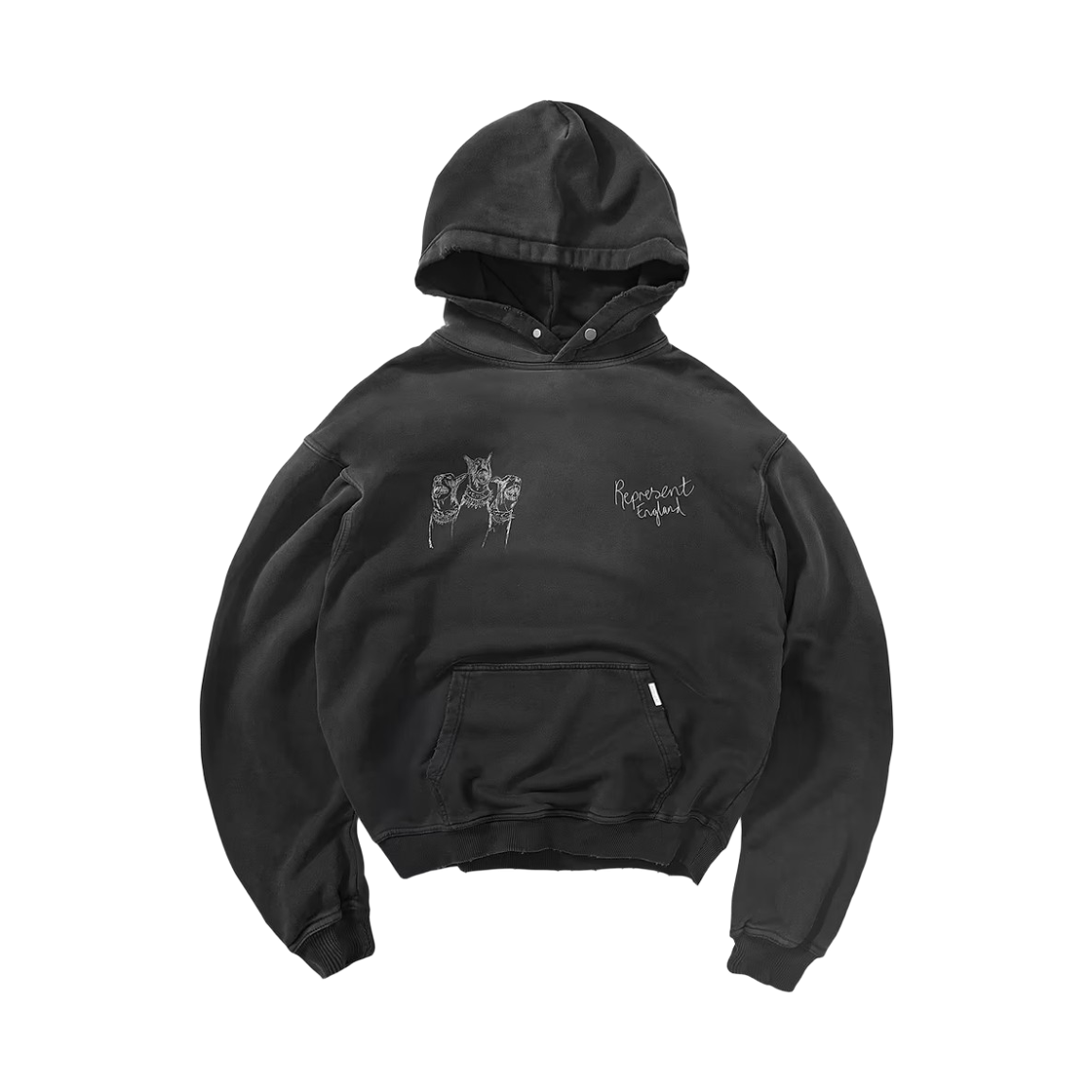 리프레젠트 핸드 드로운 서러브레드 후드 에이지드 블랙(Represent Hand Drawn Thoroughbred Hoodie Aged Black)