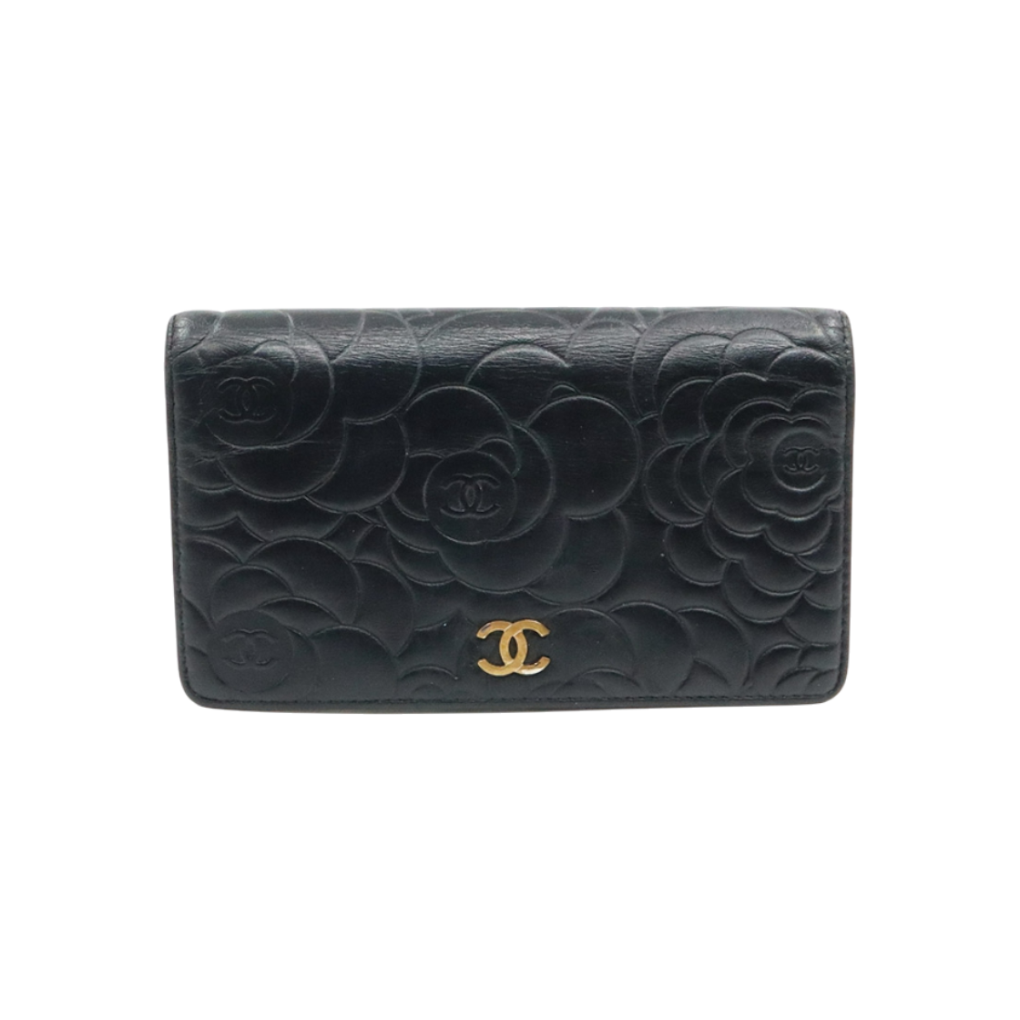 ITE4RQ383HFP Chanel A36544 Black Lambskin Camellia Gold CC Logo Flap Long Wallet (17 Series)