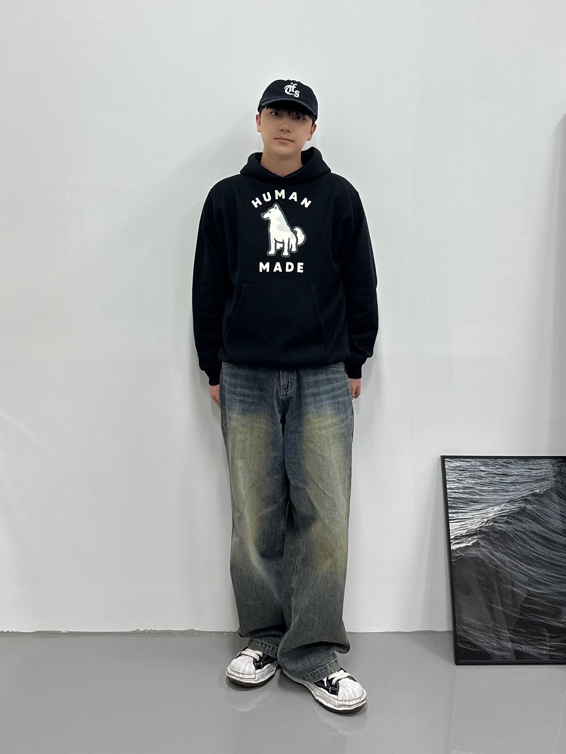 Maison Mihara Yasuhiro Peterson OG Sole Canvas Low Sneakers Black 착용 스타일 - 1