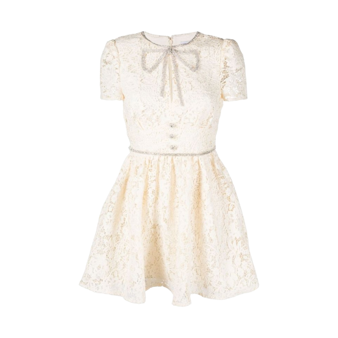 (W) 셀프 포트레이트 코드 레이스 보우 미니 드레스 크림((W) Self Portrait Cord Lace Bow Mini Dress Cream)