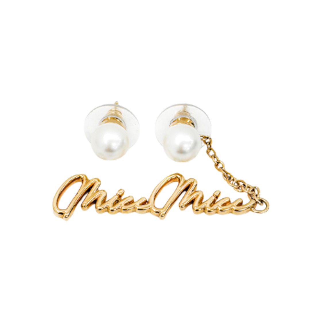ITLQF7MBCQ8E Miu Miu Women's Pearl Logo Chain Piercing Earrings