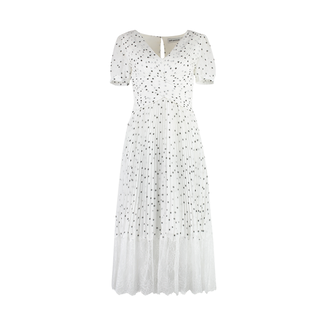 (W) 셀프 포트레이트 폴카 도트 쉬폰 미디 드레스 화이트((W) Self Portrait Polka Dot Chiffon Midi Dress White)