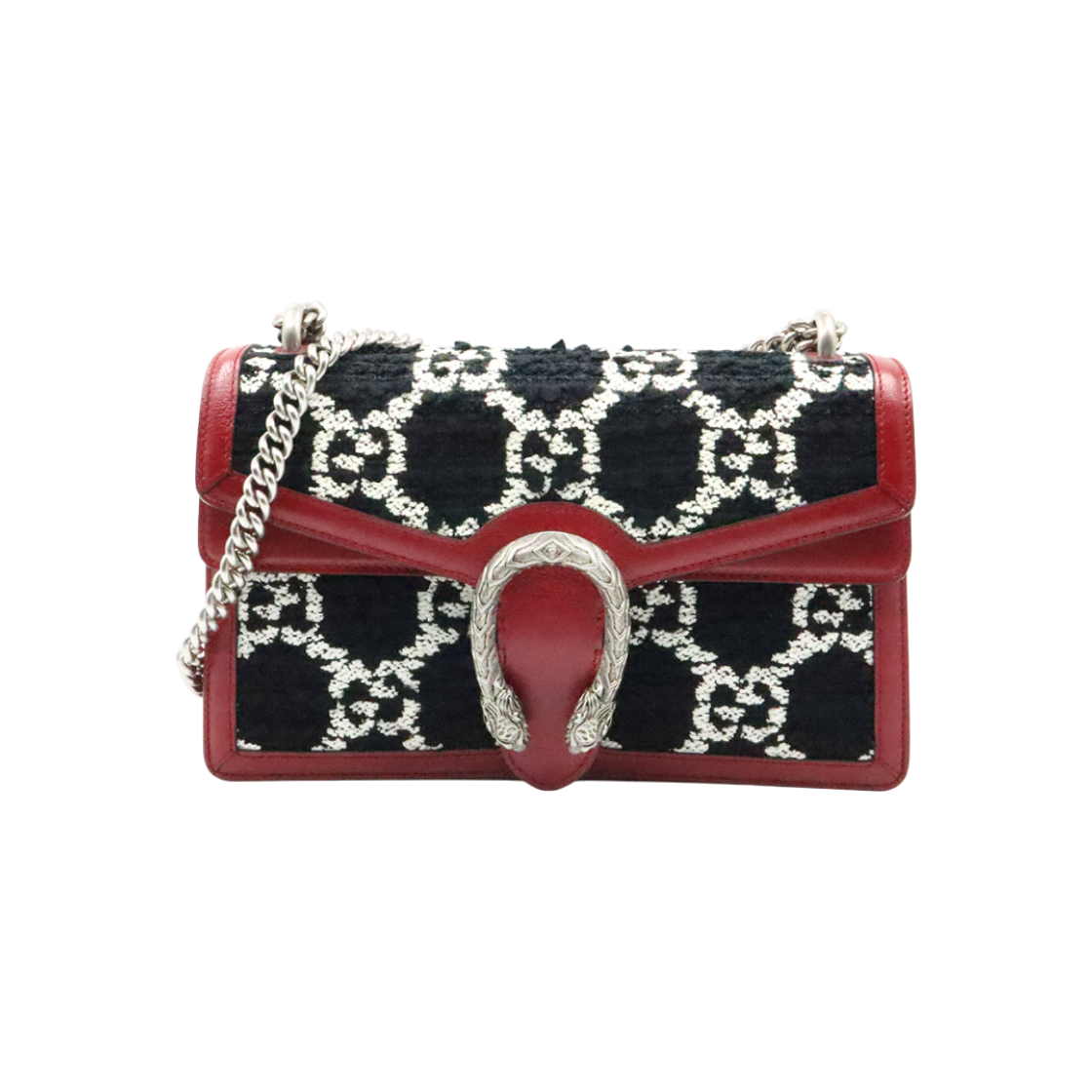 ITOBQLSG3BRS Gucci Dionysus Small Chain Shoulder Bag in Black and Red Two Tone GG Tweed Canvas