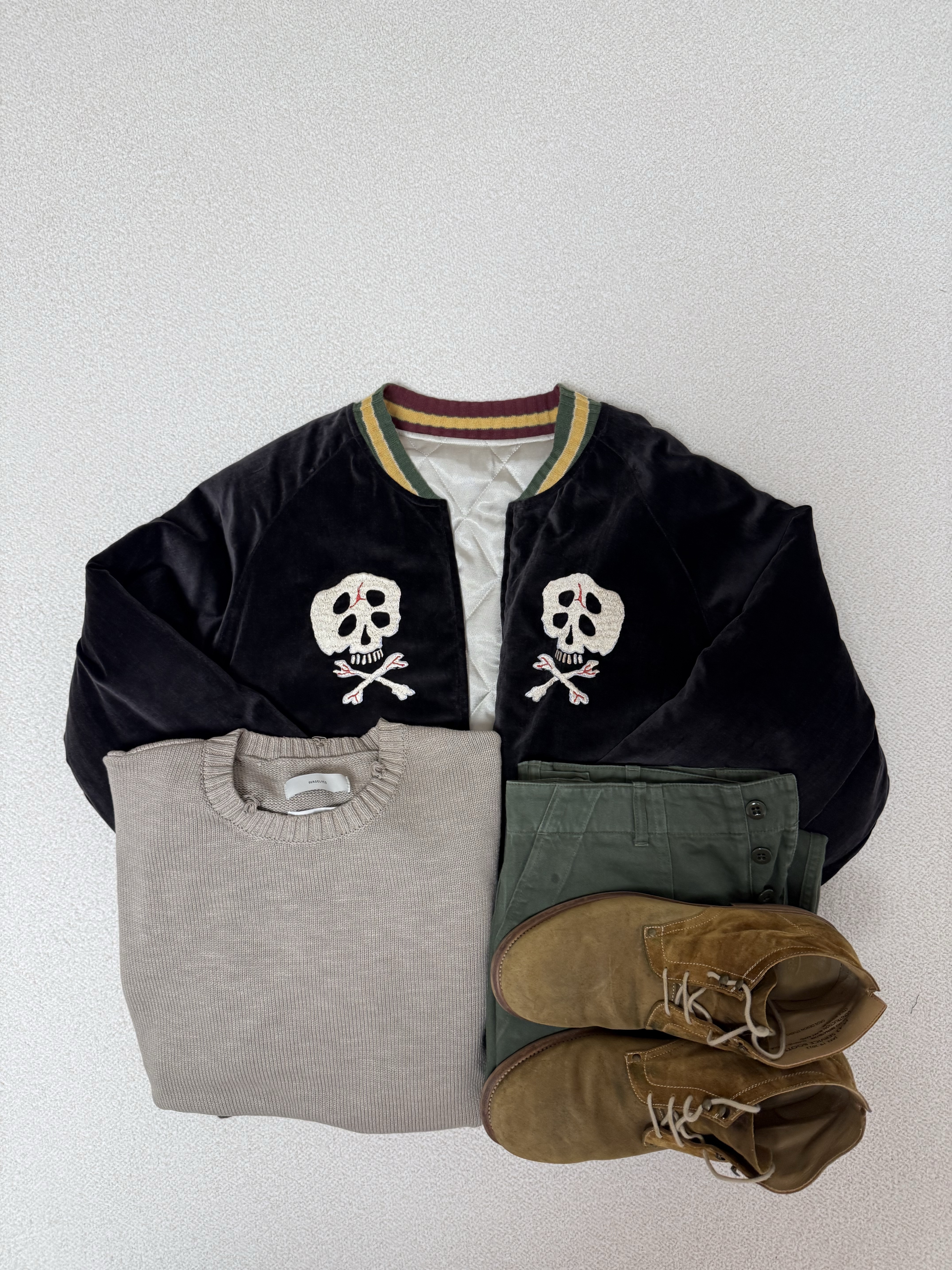 Kapital Velveteen Sulfide Souvenir Rain Skull Jacket Black 착용 스타일 - 1