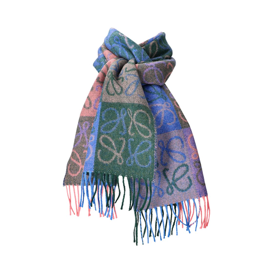 F810487X17-7999 Loewe Checkerboard Muffler in Wool and Cashmere Ash Grey Pink