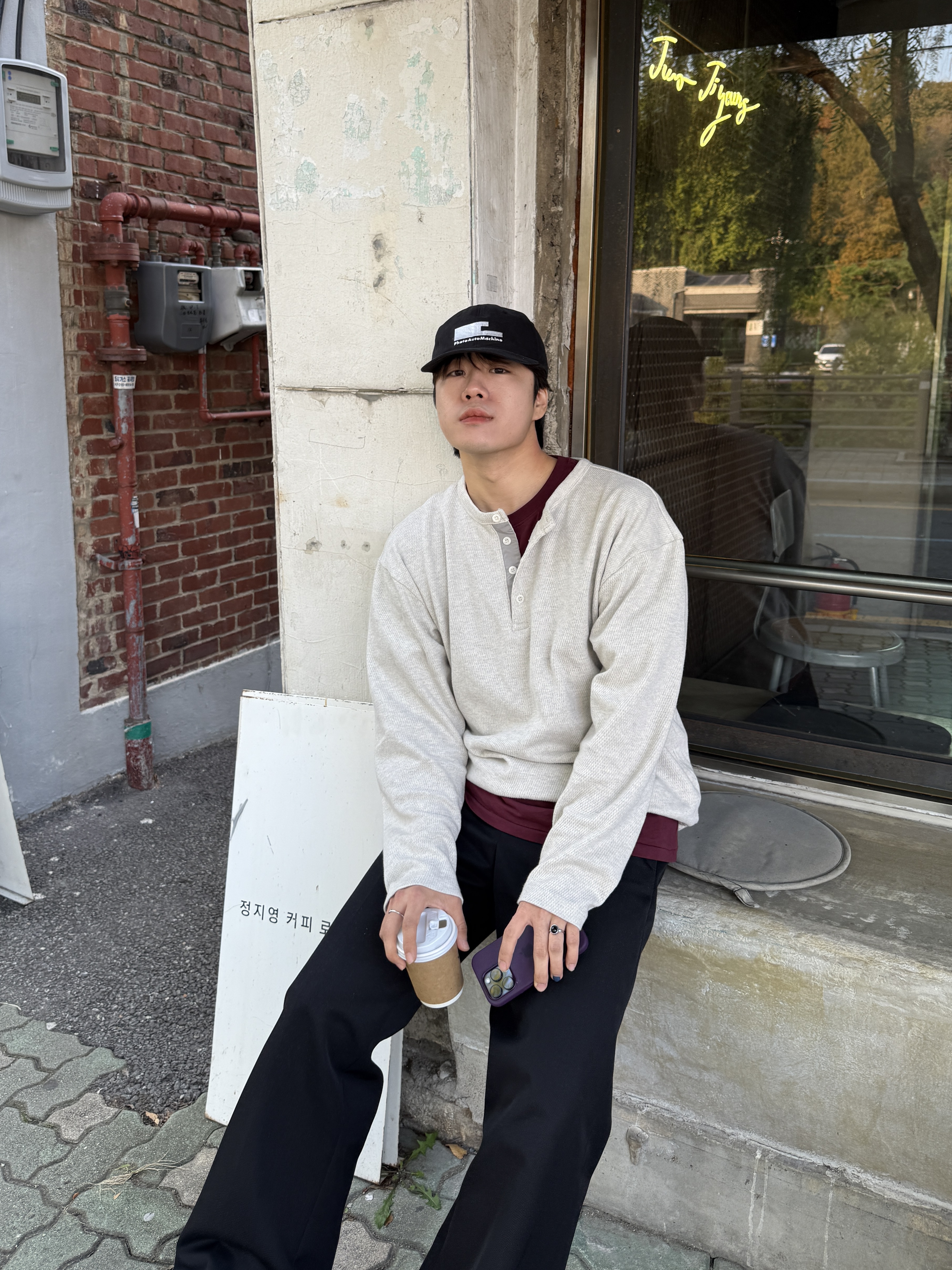 noun Pique Henley T-Shirts Ivory 착용 스타일 - 3