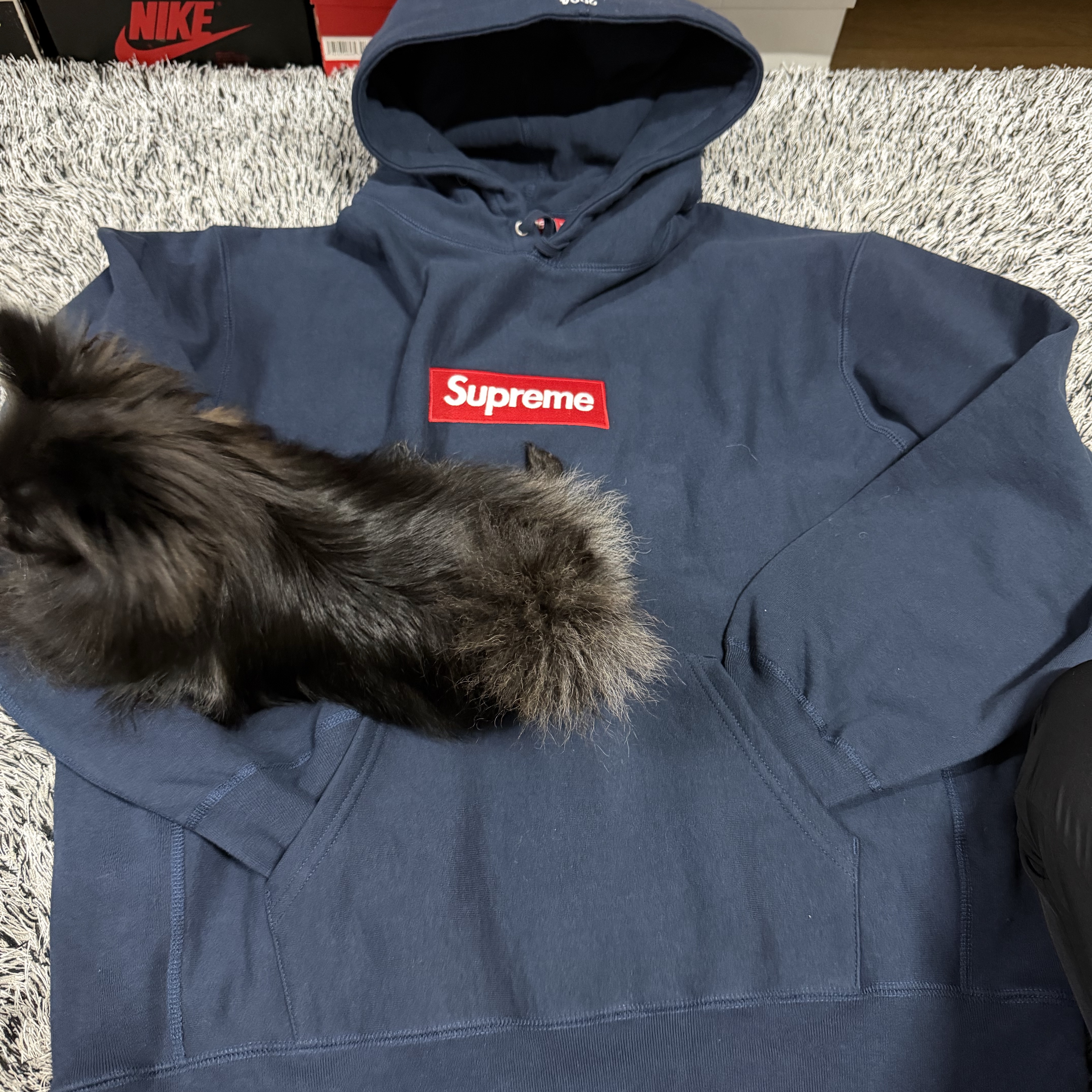 Supreme Box Logo Hooded Sweatshirt Navy - 24FW 착용 스타일