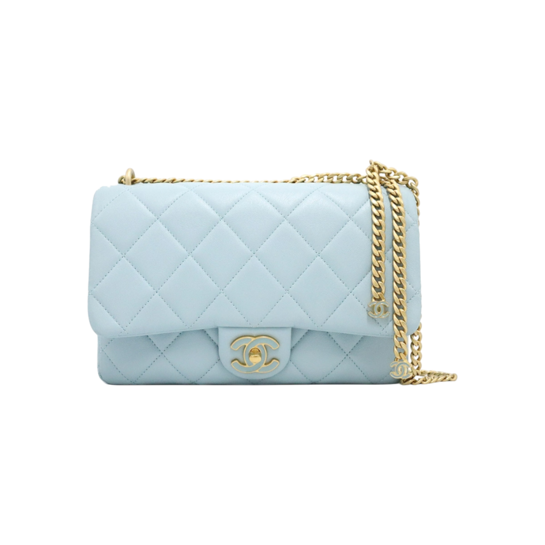 샤넬 AS3114 스카이블루 램스킨 금장 메탈 미니 플랩 쁘띠삭 체인 숄더백 (내장칩)(Chanel AS3114 Sky Blue Lambskin Gold Metal Mini Flap Petit Sac Chain Shoulder Bag (with Chip)) - 1