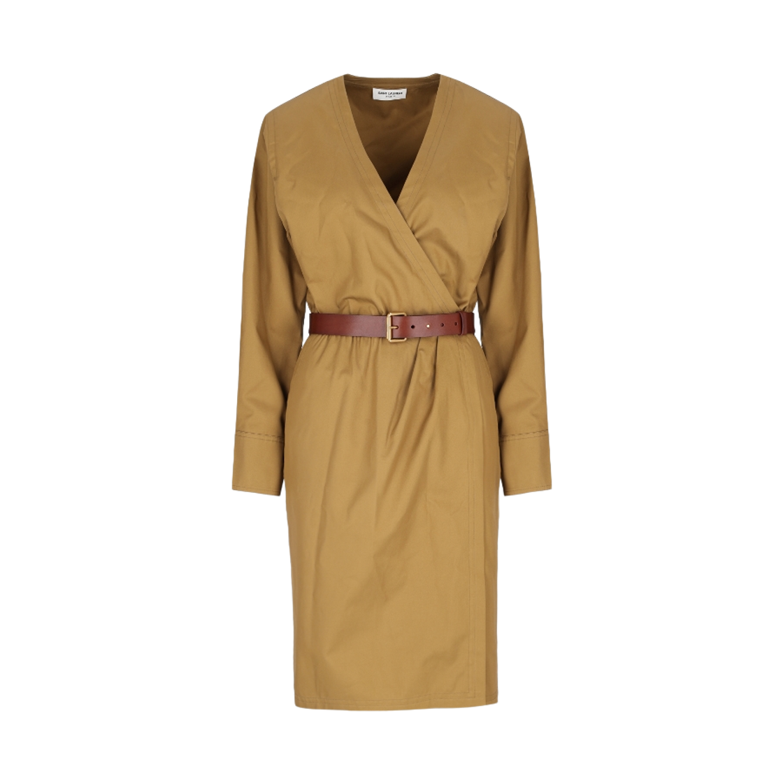 792010-Y3A99-2085 (W) Saint Laurent Cotton Twill Midi Dress Camel