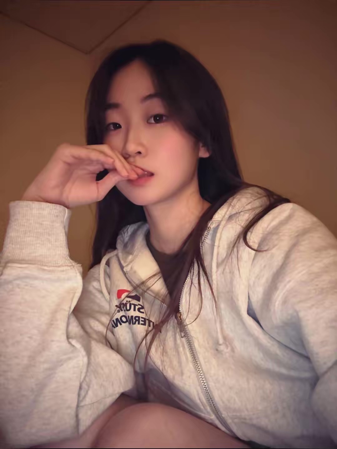Stussy International Zip Hoodie Ash Heather 착용 스타일 - 2