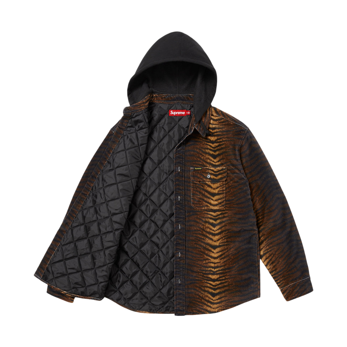 슈프림 퀼티드 라인드 후드 벨벳 셔츠 타이거 - 25FW(Supreme Quilted Lined Hooded Velvet Shirt Tiger - 25FW) - 2