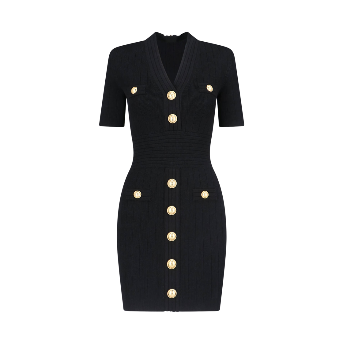 (W) 발망 버튼 니트 드레스 블랙((W) Balmain Knitted Dress with Buttons Black)