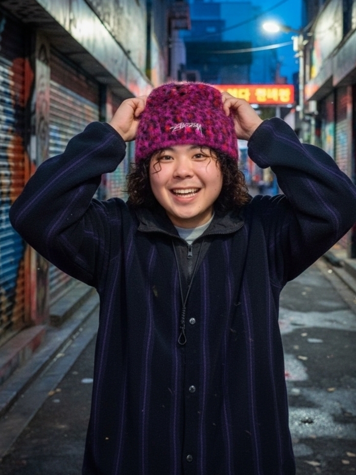 Stussy Skullcap Leopard Pink, Uniqlo x Needles Fleece Oversized Cardigan Black - KR 착용 스타일 - 3