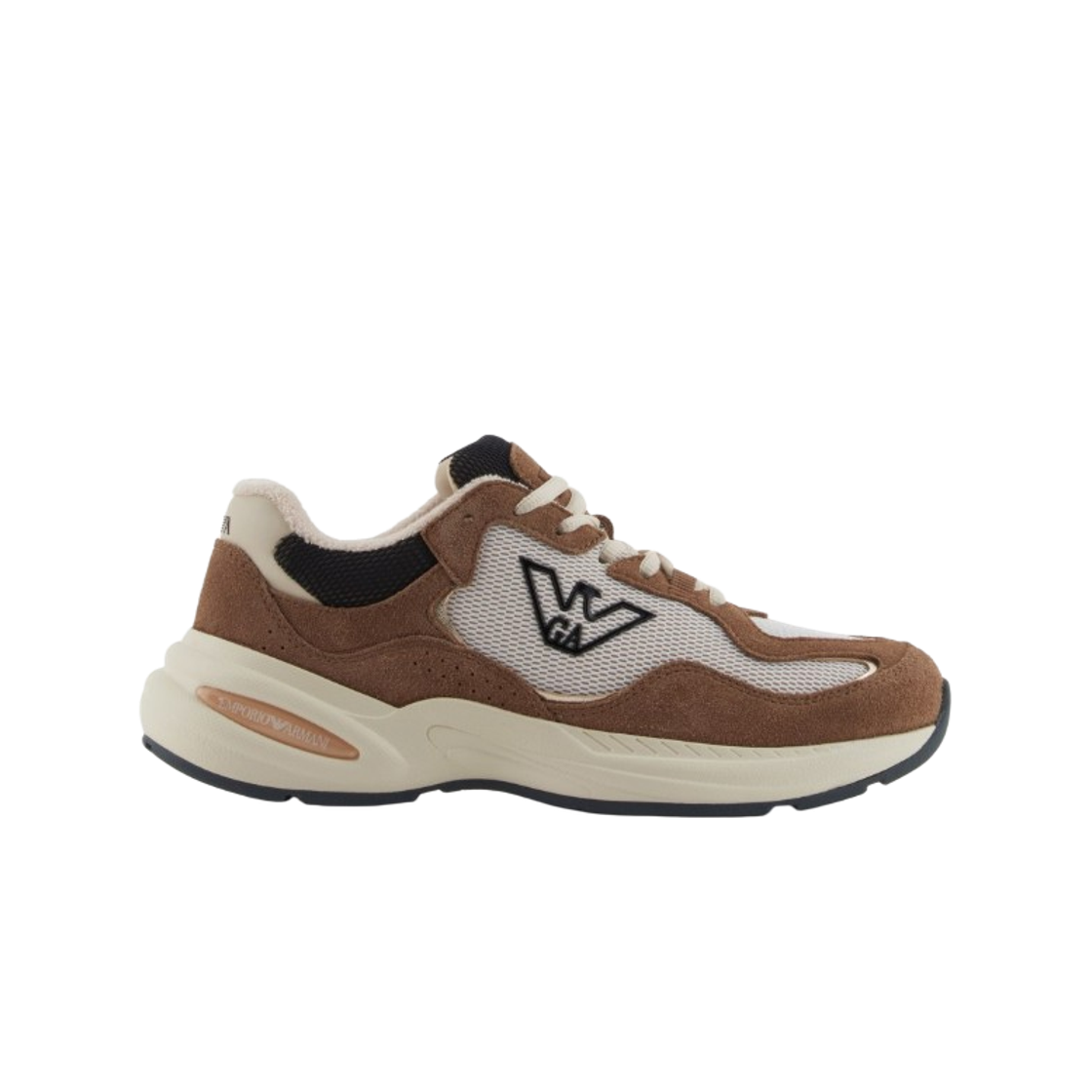 EW003094AF19879MZ354 (W) Emporio Armani Mesh Sneakers with Suede Details and An Eagle Logo Beige