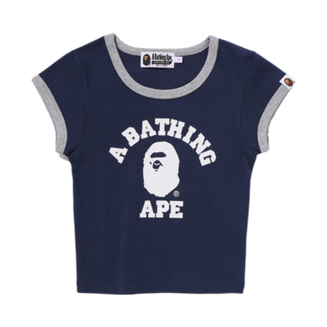 - (W) BAPE College Cropped Trim T-Shirt Navy