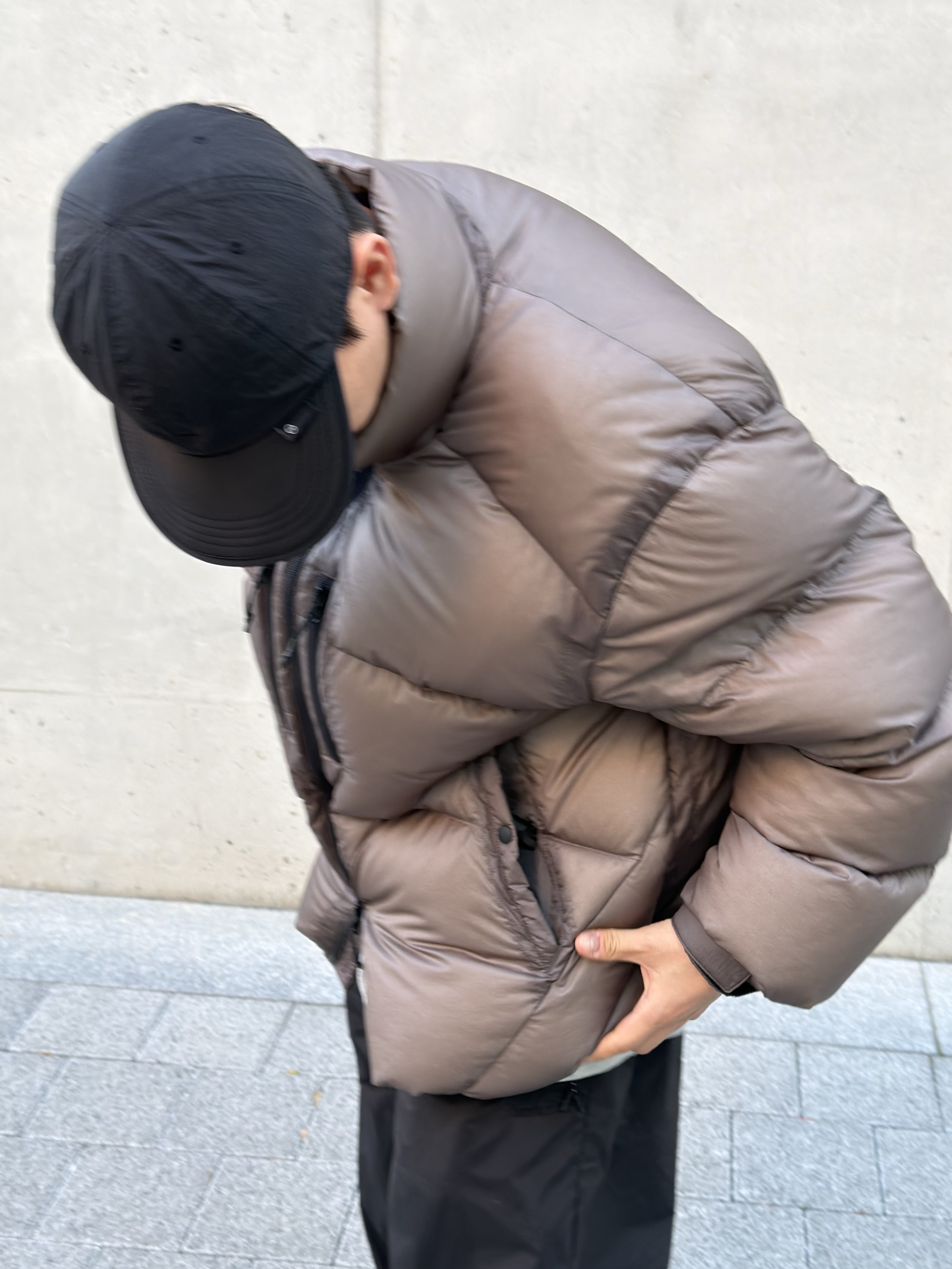 [FW25] moif Shadow Puffer Down Parka Sheer Olive, [SS25] moif Uniform Cap Black NC 착용 스타일 - 3