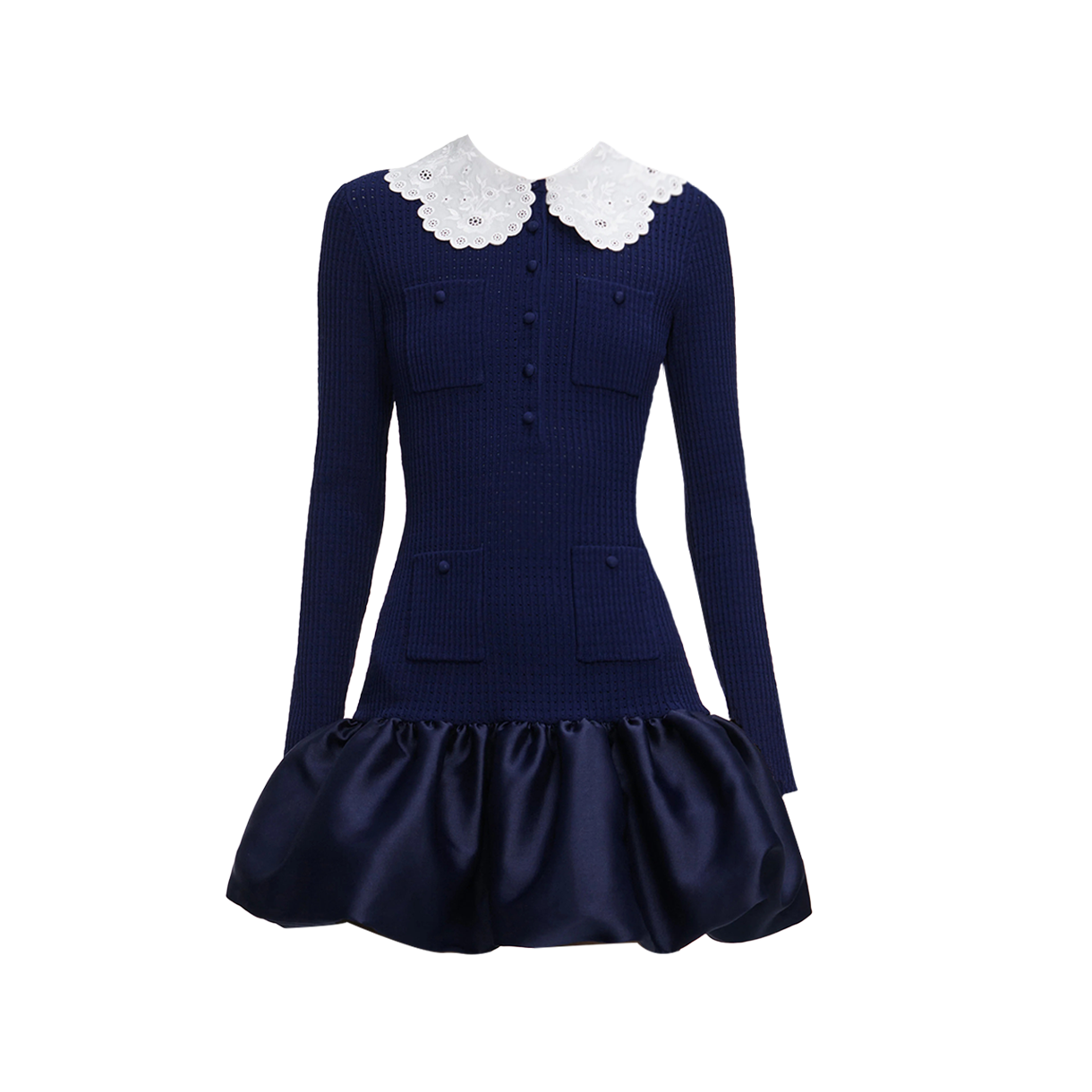 셀프 포트레이트 우먼 니트 태피터 미니 드레스 네이비 - 26SS(Self Portrait Women Knit Taffeta Mini Dress Navy - 26SS)