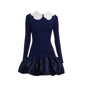 Self Portrait Women Knit Taffeta Mini Dress Navy - 26SS