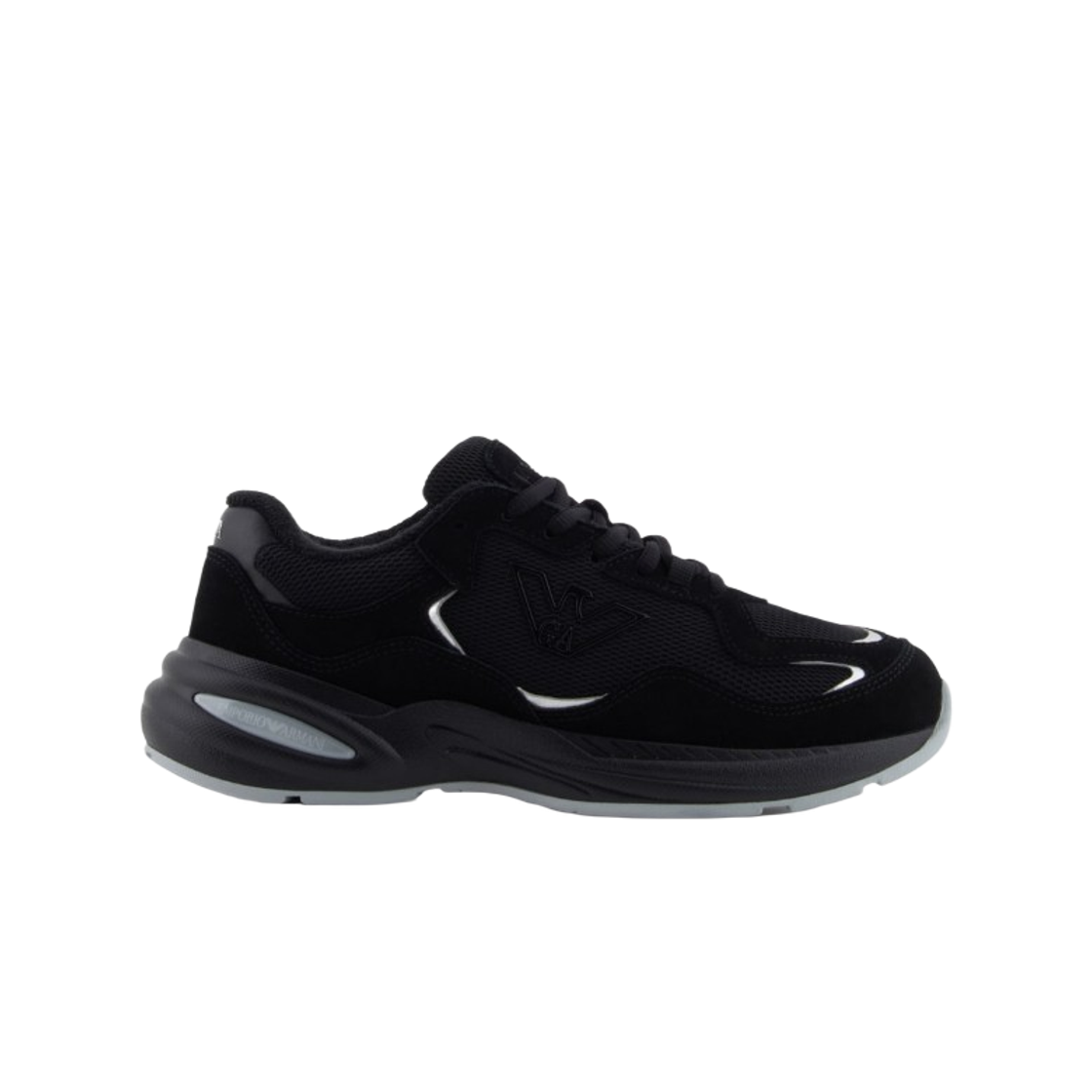 EW003094AF19879MC026 (W) Emporio Armani Mesh Sneakers with Suede Details and An Eagle Logo Black