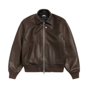 Stussy Leather Flight Jacket Dark Brown