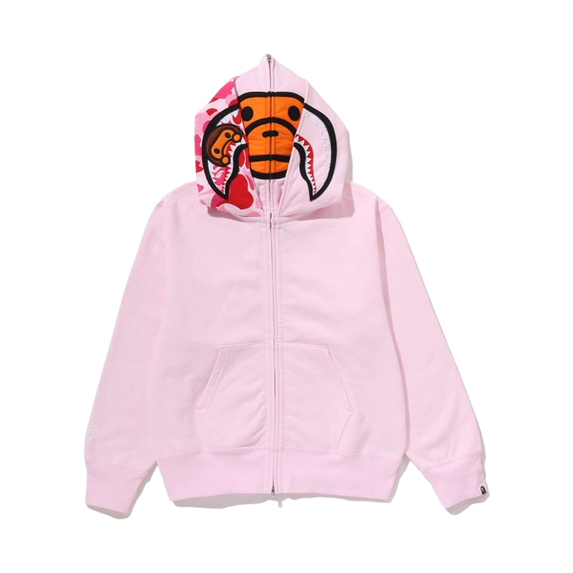 (W) 베이프 마일로 샤크 풀 집 더블 후드 핑크((W) BAPE Milo Shark Full Zip Double Hoodie Pink)
