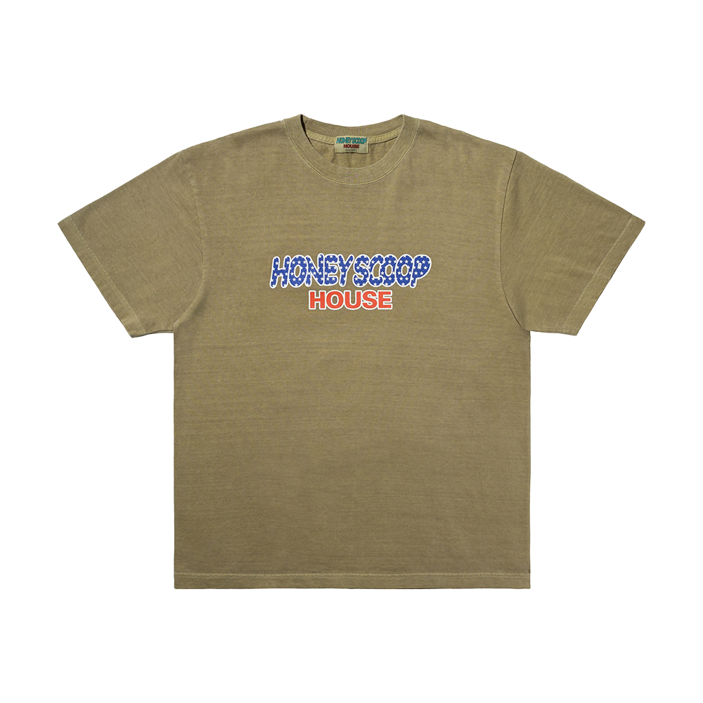 허니스쿱하우스 플래그 로고 오버다이드 티 카멜(Honey Scoop House Flag Logo Overdyed Tee Camel)