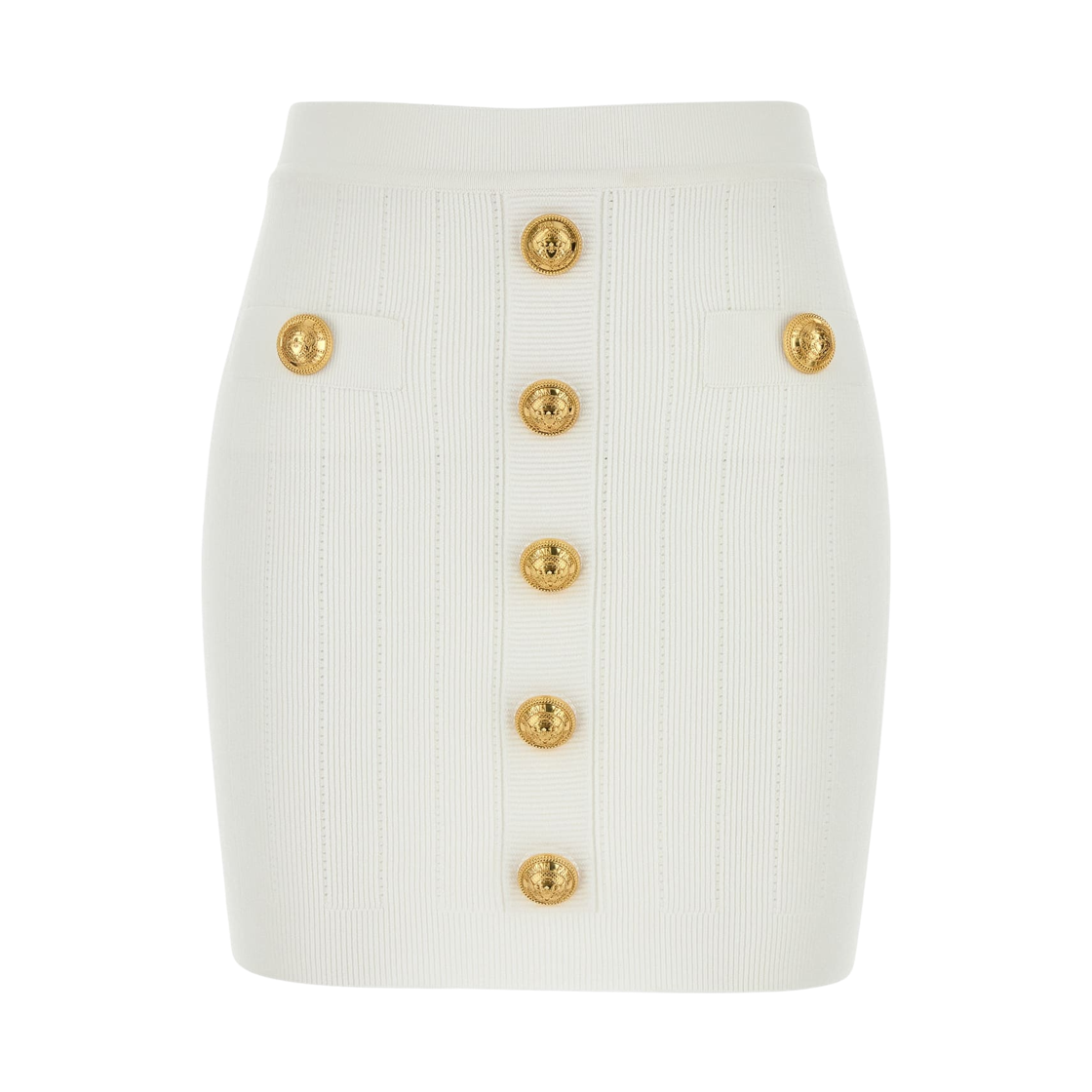 (W) 발망 버튼 니트 스커트 화이트((W) Balmain Knit Skirt with Buttons White)