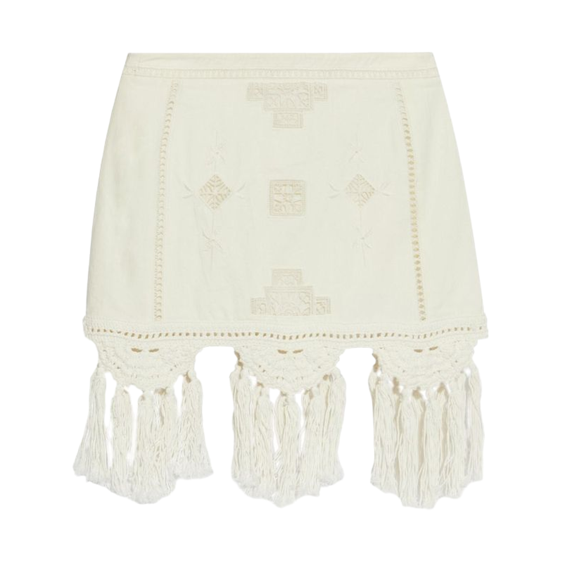 JU0325FA-C1J12I-20WH (W) Isabel Marant Sandra Fringed Embroidered Mini Skirt White - 25SS
