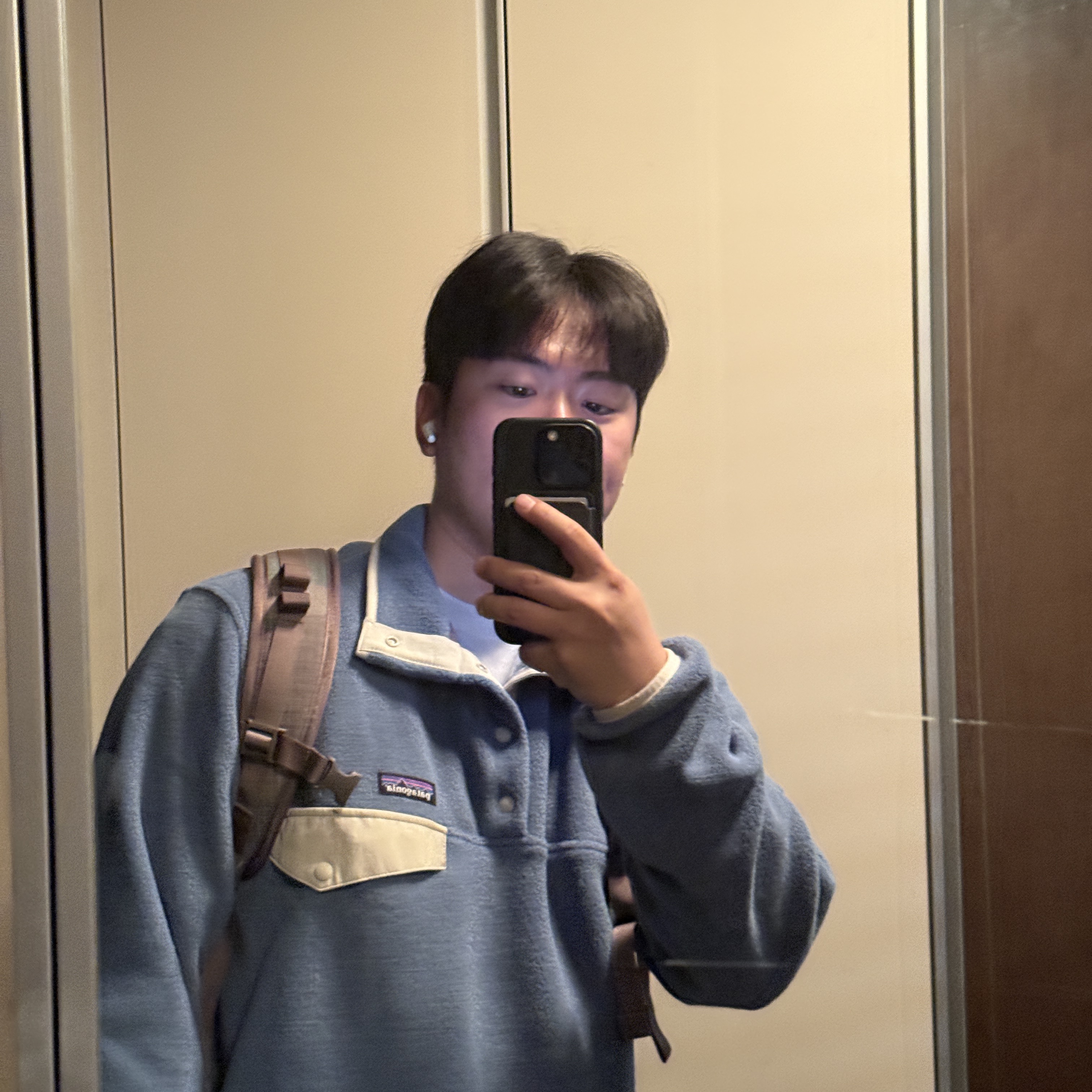 Patagonia Lightweight Synchilla Snap-T Fleece Pullover Still Blue, Supreme Backpack Woodland Camo - 24SS 착용 스타일 - 1