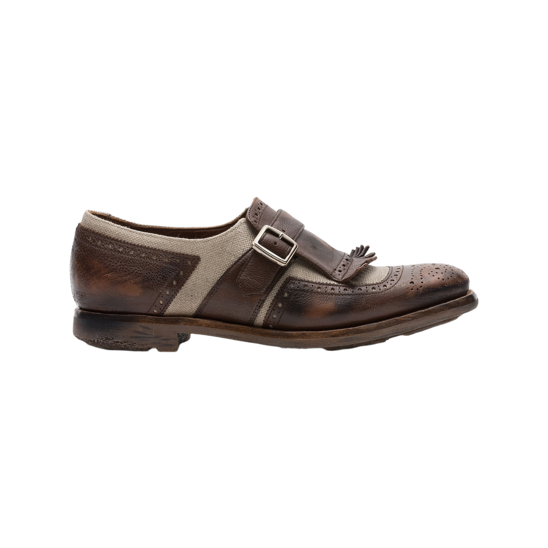 DO0008-9QG-F0XZF (W) Church's Shanghai W Vintage Glace and Linen Buckle Loafer Burnt Sienna Ecru