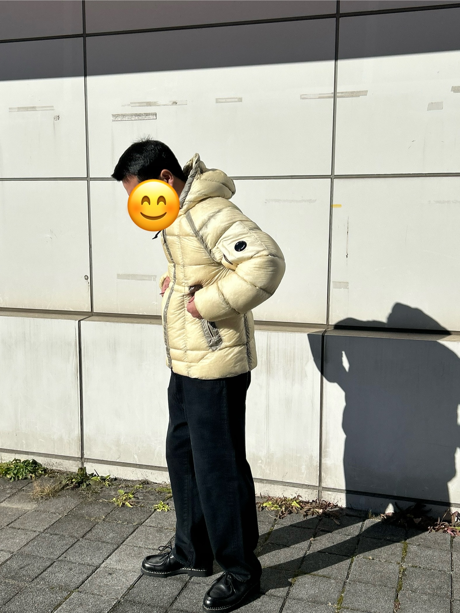 A.Presse No.22 Washed Wide Denim Pants Custom - 25FW, C.P. Company D.D. Shell Hooded Down Jacket Pistachio Shell Beige - 25FW 착용 스타일 - 1