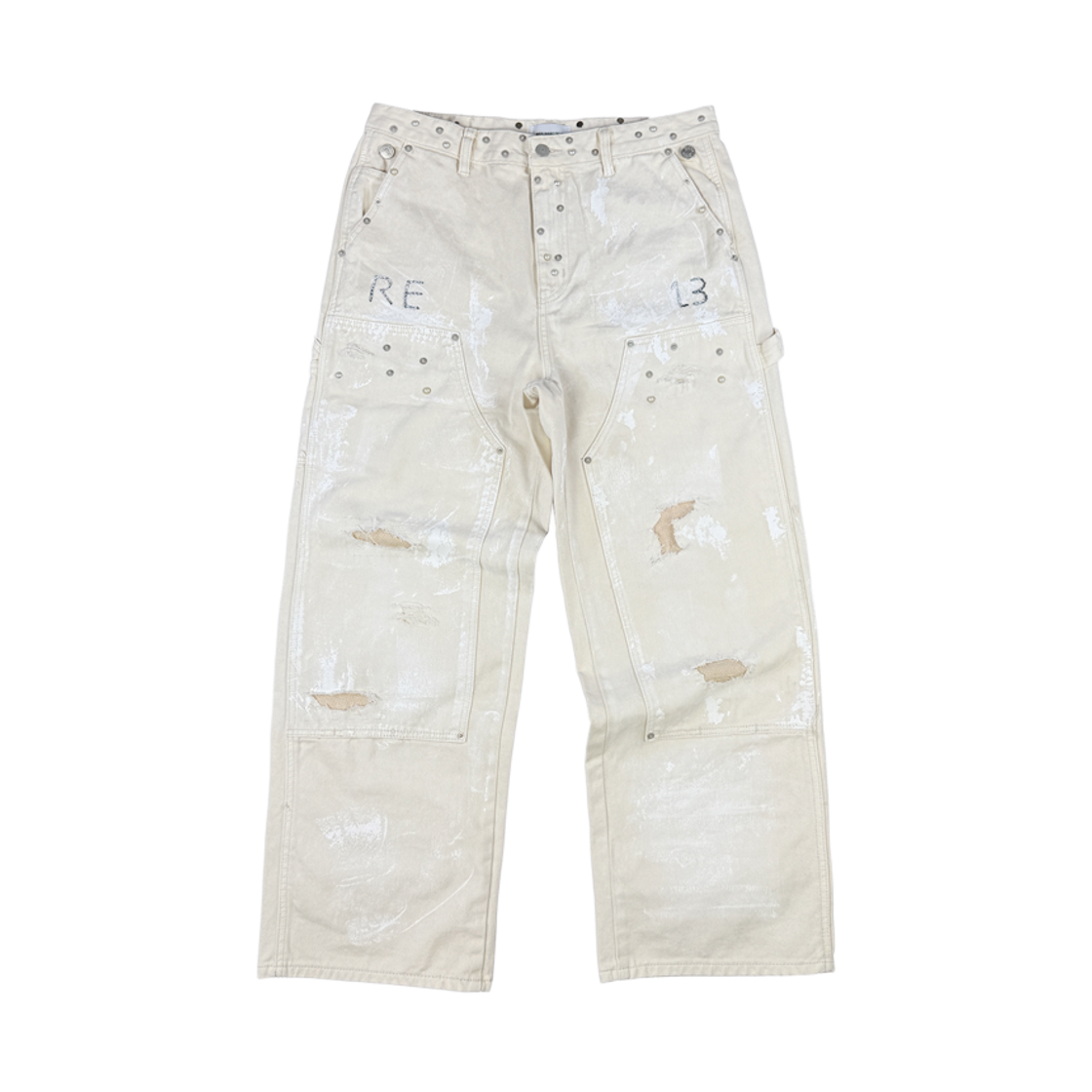 25-B001 CR Resurrection13 Painted Detail Double Knee Pants Cream