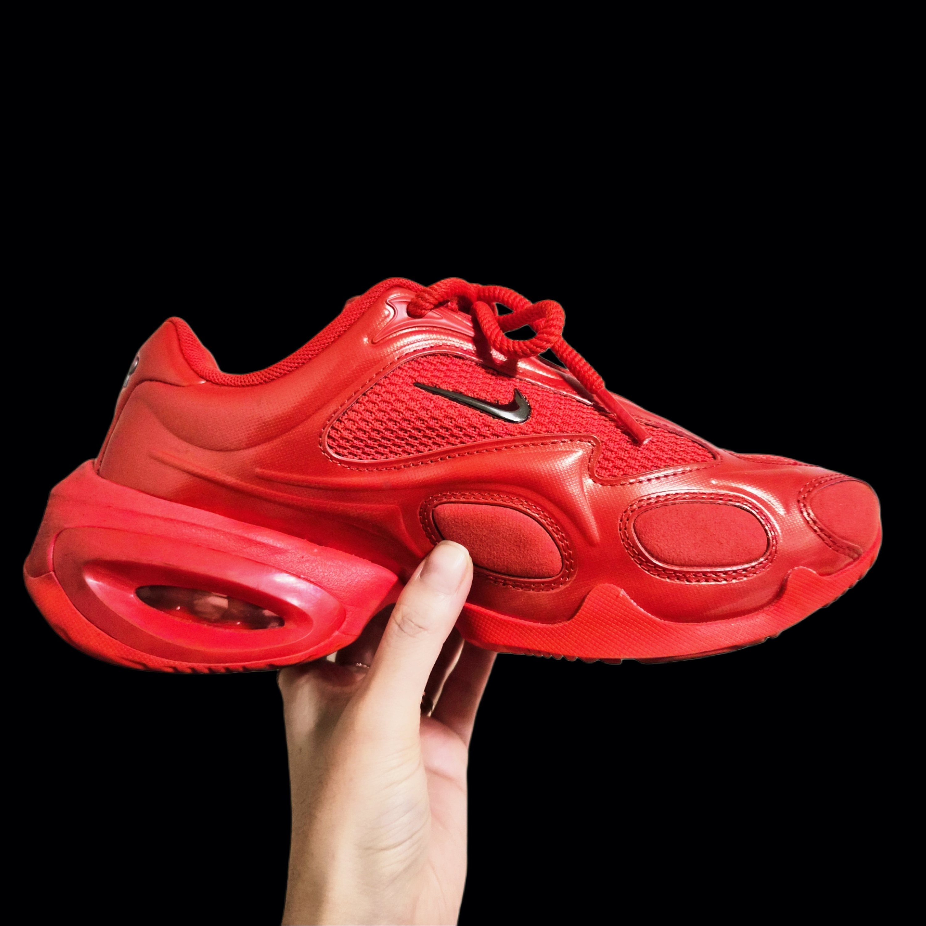 (W) Nike Shox TL Gym Red White, (W) Nike Air Max Muse Habanero Red and Metallic Silver 착용 스타일 - 2