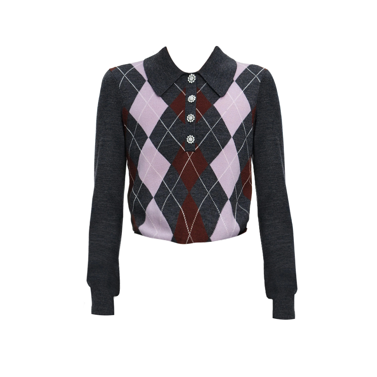 KW6AKNPSF08GY Self Portrait Women Argyle Lightweight Jumper Grey - 26SS