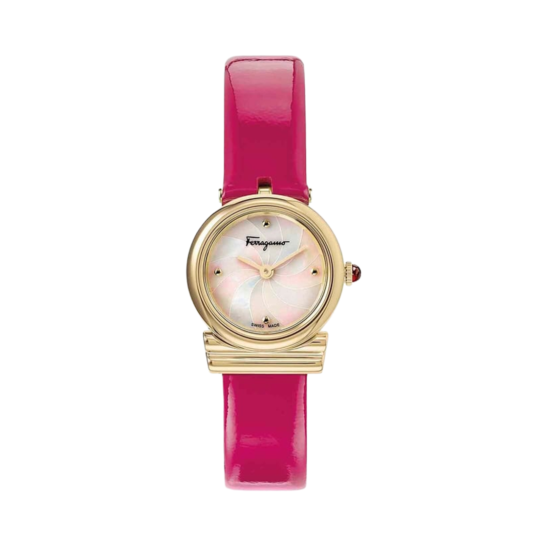 (W) 페라가모 간치니 쿼츠 22mm 레더 핑크 마더 오브 펄((W) Ferragamo Gancini Quartz 22mm Leather Pink Mother of Pearl)