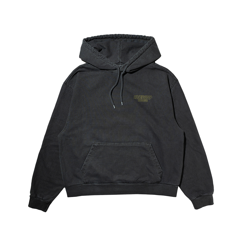 허니스쿱하우스 허니 베어 오버다이드 후디드 스웻셔츠 차콜(Honey Scoop House Honey Bear Overdyed Hooded Sweatshirt Charcoal)