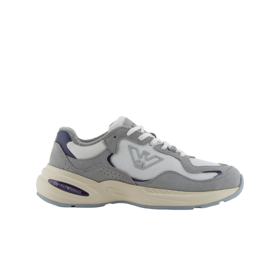 EW003094AF19879MZ355 (W) Emporio Armani Mesh Sneakers with Suede Details and An Eagle Logo Grey