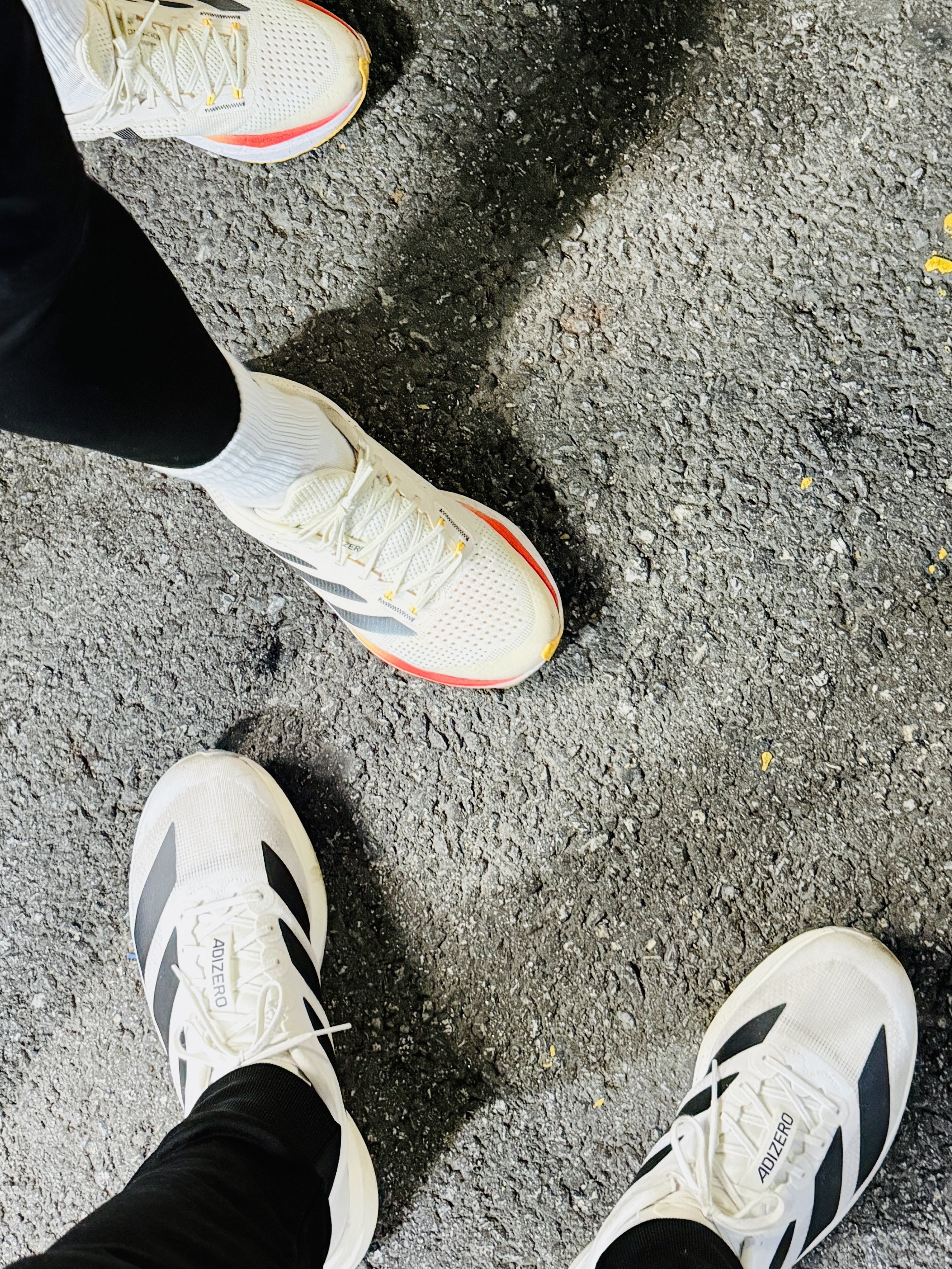 Adidas Adizero EVO SL Cloud White Core Black, Adidas Adizero SL Cloud White Core Black 착용 스타일 - 1