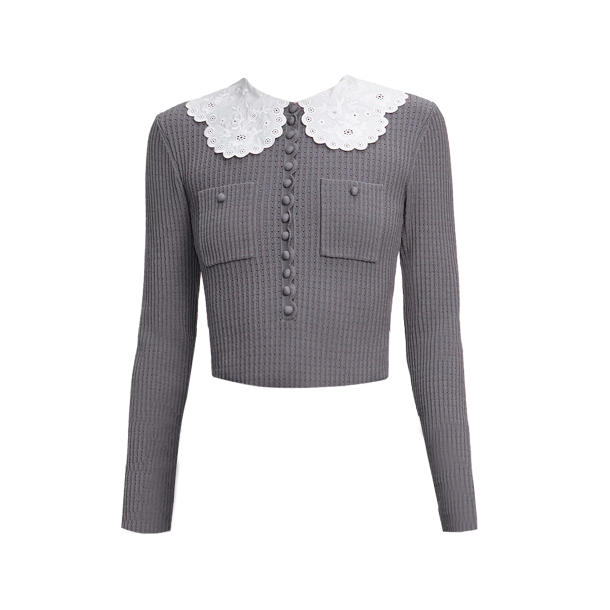 셀프 포트레이트 우먼 레이스 칼라 니트 탑 그레이 - 26SS(Self Portrait Women Lace Collar Knit Top Grey - 26SS)